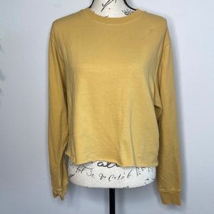 John Galt Mustard Yellow Cropped Cutoff Crew Neck Sweatshirt